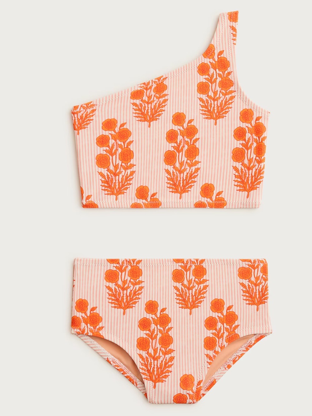 NWT J crew SZ Blockprints X Crewcuts one-shoulder 2 piece swimsuit size 5 🧡🤍
